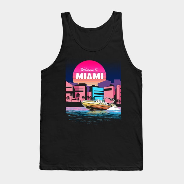 Welcome to Miami Vaporwave Sunset Tank Top by Radarek_Design